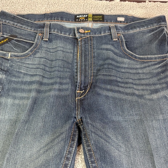 Ariat Rebar Jeans Mens 40x34 Blue M5 Slim Straight Leg Cotton Blend Work Cowboy - Picture 4 of 10